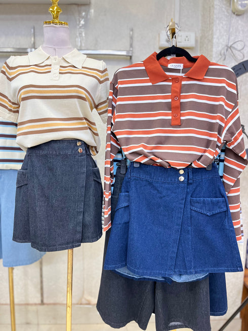 Button Denim Skort With Side Pocket